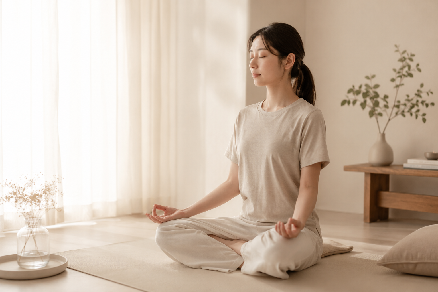 窓辺で自分の時間を過ごす女性